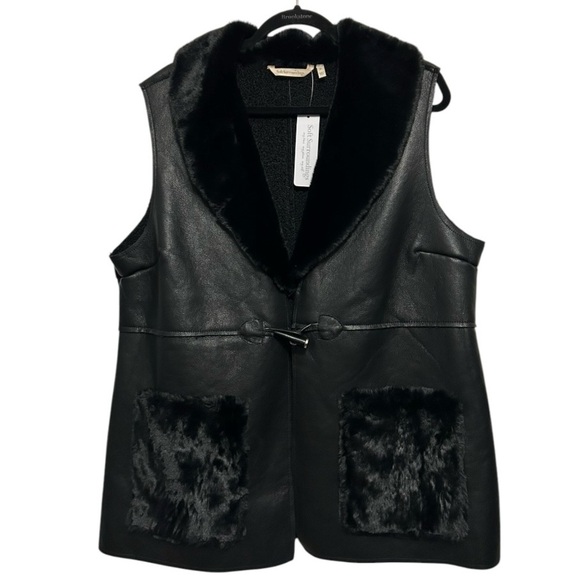 Soft Surroundings Zeva Black Faux Fur Collar Vest